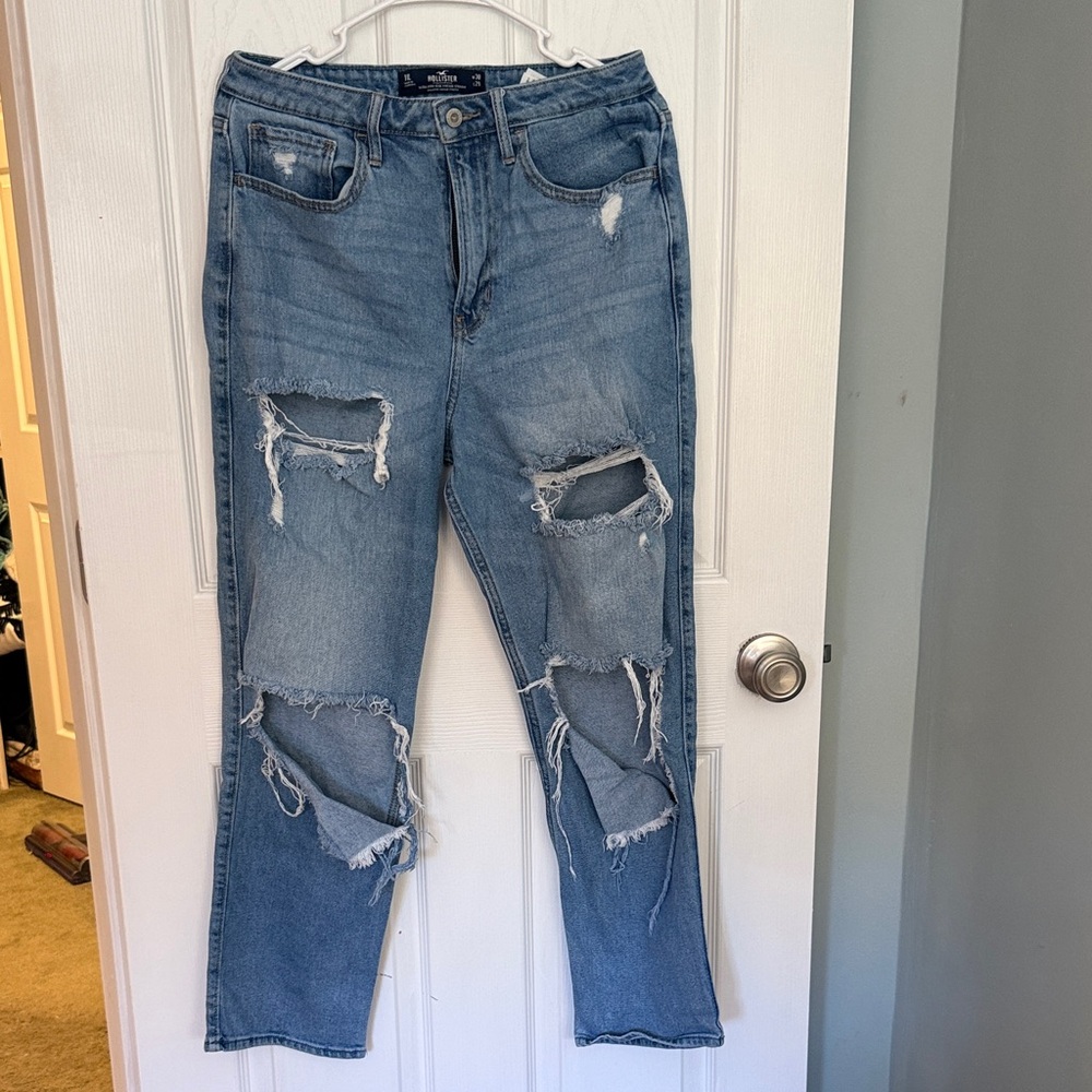 Hollister Light Blue Distressed Straight Leg Jeans